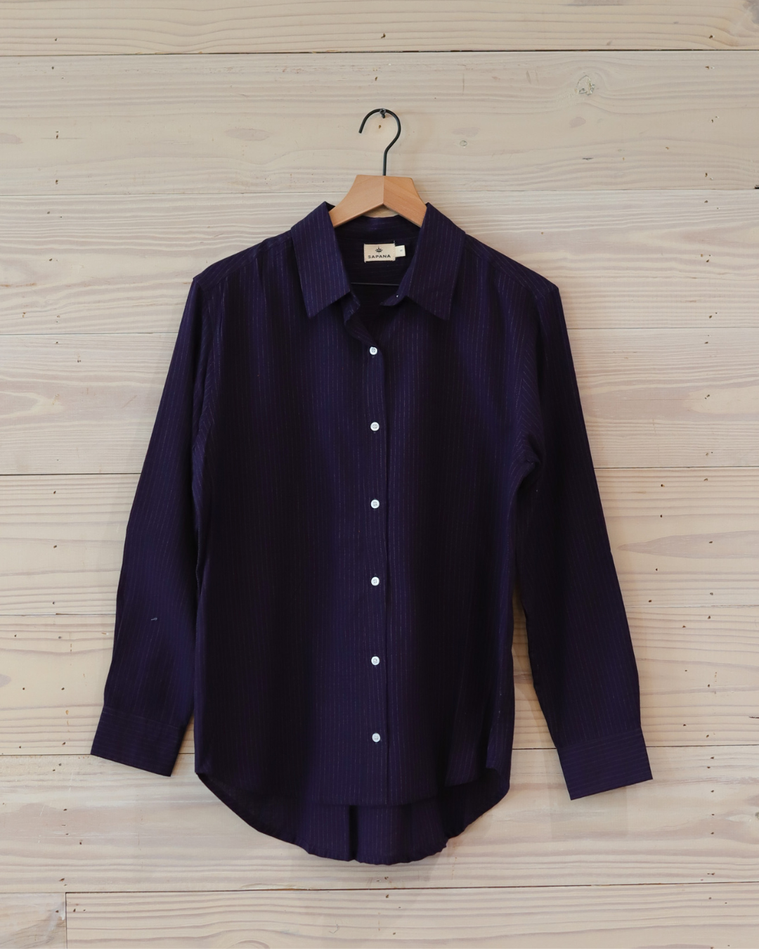 Becky's Button Down - Navy with Small Stripe